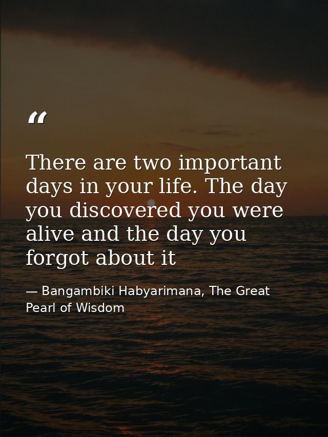 There are two important days in your life. The day you discovered you were alive and the day you forgot about it — Bangambiki Habyarimana, The Great Pearl of Wisdom