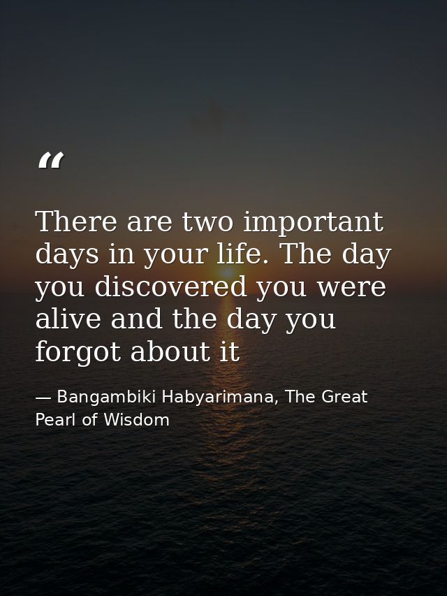 There are two important days in your life. The day you discovered you were alive and the day you forgot about it — Bangambiki Habyarimana, The Great Pearl of Wisdom