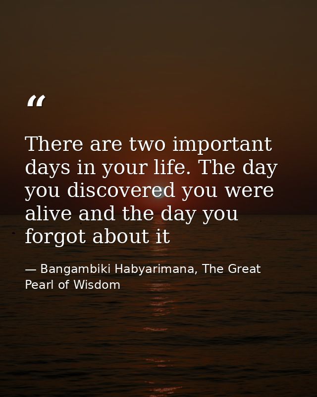There are two important days in your life. The day you discovered you were alive and the day you forgot about it — Bangambiki Habyarimana, The Great Pearl of Wisdom
