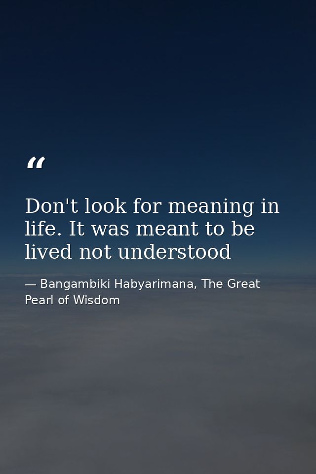 Don't look for meaning in life. It was meant to be lived not understood — Bangambiki Habyarimana, The Great Pearl of Wisdom