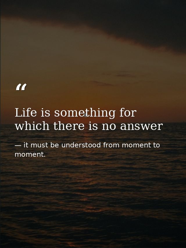 Life is something for which there is no answer — it must be understood from moment to moment.