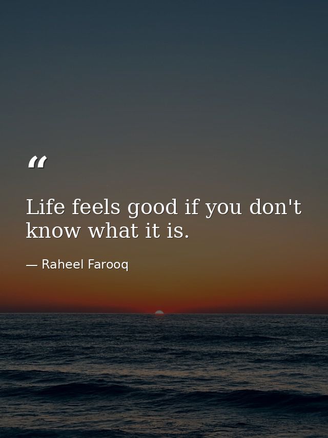 Life feels good if you don't know what it is. — Raheel Farooq