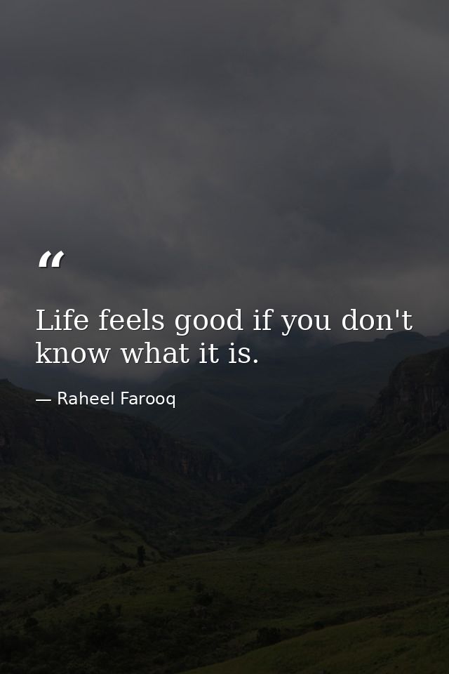 Life feels good if you don't know what it is. — Raheel Farooq