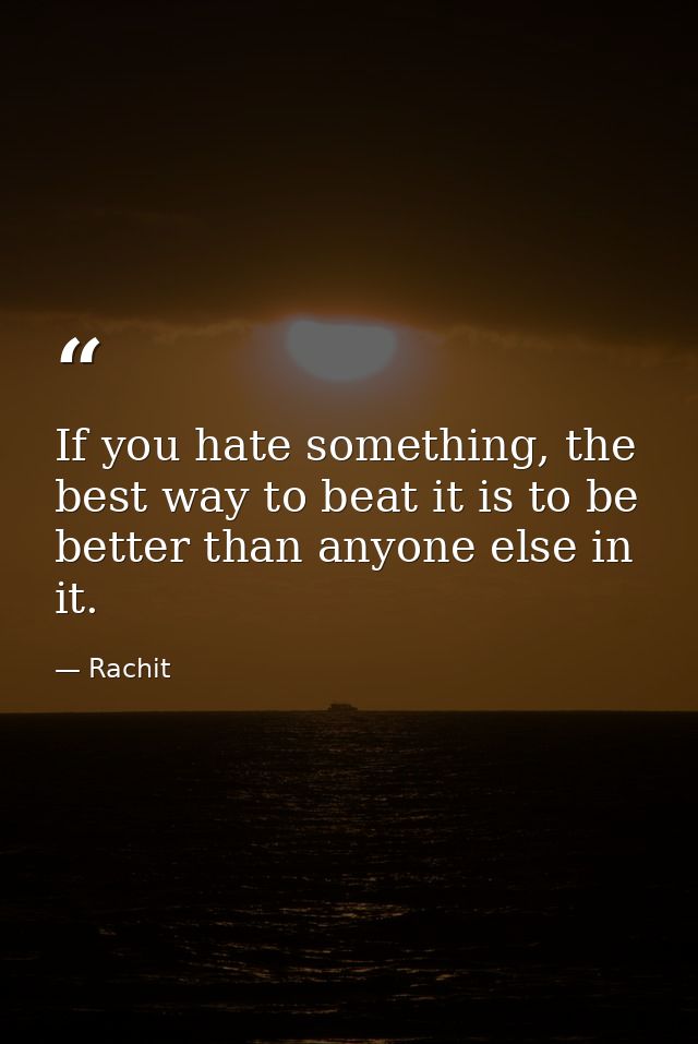 If you hate something, the best way to beat it is to be better than anyone else in it. — Rachit