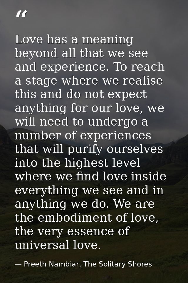Love has a meaning beyond all that we see and experience. To reach a stage where we realise this and do not expect anyth — Preeth Nambiar, The Solitary Shores