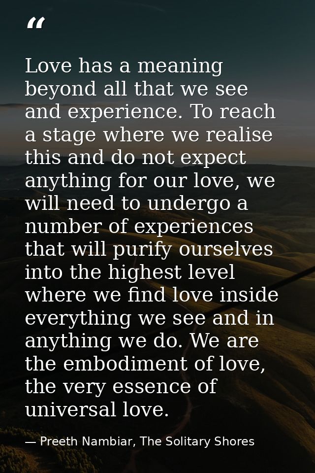 Love has a meaning beyond all that we see and experience. To reach a stage where we realise this and do not expect anyth — Preeth Nambiar, The Solitary Shores