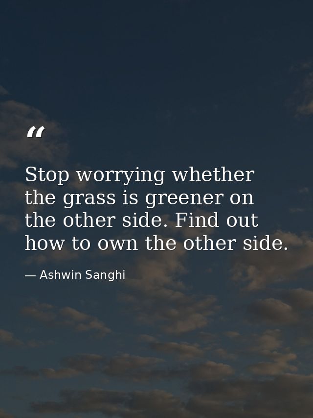 Stop worrying whether the grass is greener on the other side. Find out how to own the other side. — Ashwin Sanghi