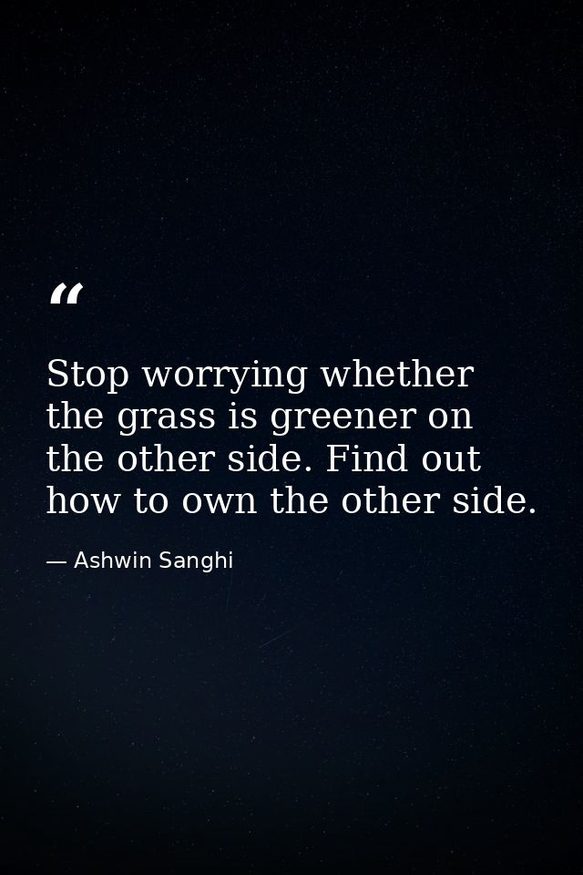 Stop worrying whether the grass is greener on the other side. Find out how to own the other side. — Ashwin Sanghi