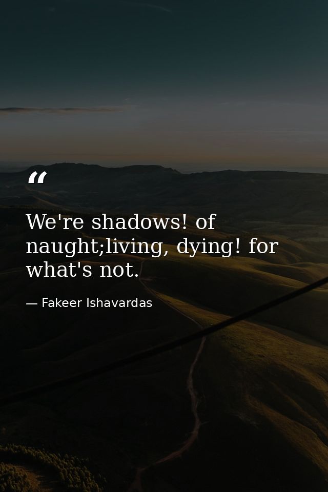 We're shadows! of naught;living, dying! for what's not. — Fakeer Ishavardas