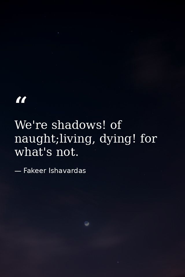 We're shadows! of naught;living, dying! for what's not. — Fakeer Ishavardas