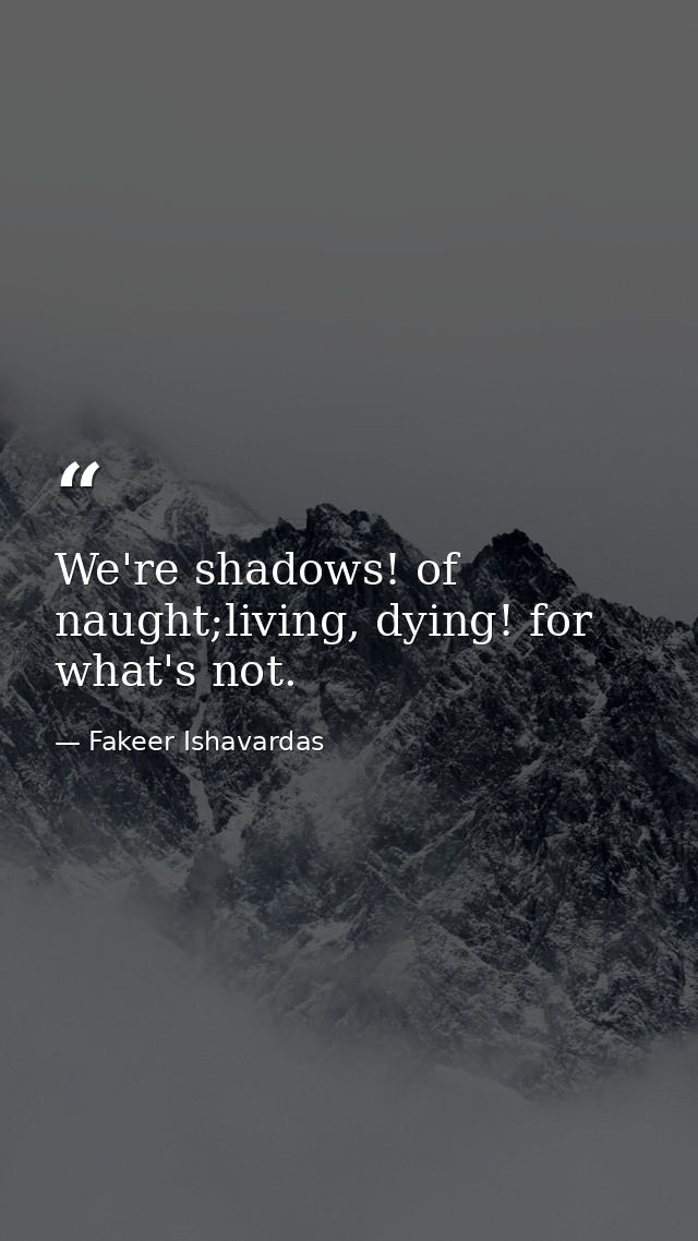 We're shadows! of naught;living, dying! for what's not. — Fakeer Ishavardas