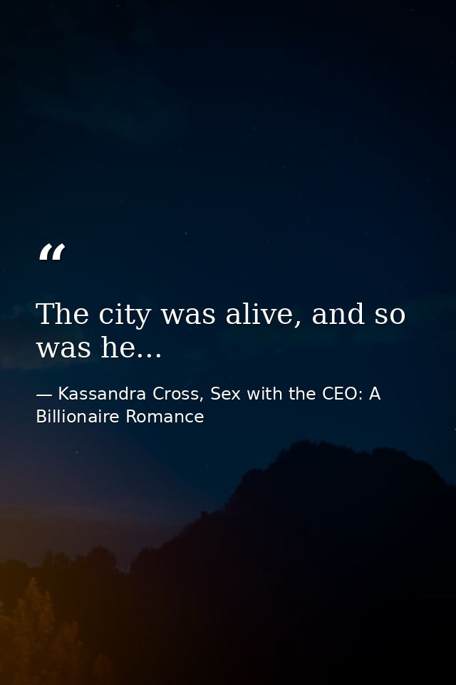 The city was alive, and so was he... — Kassandra Cross, Sex with the CEO: A Billionaire Romance