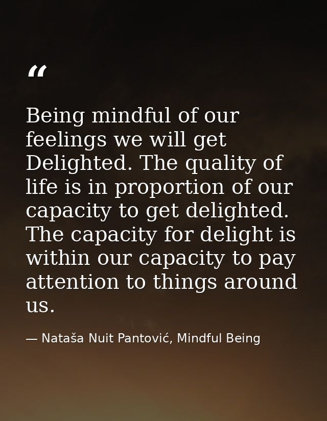 Being mindful of our feelings we will get Delighted. The quality of life is in proportion of our capacity to get delight — Nataša Nuit Pantović, Mindful Being