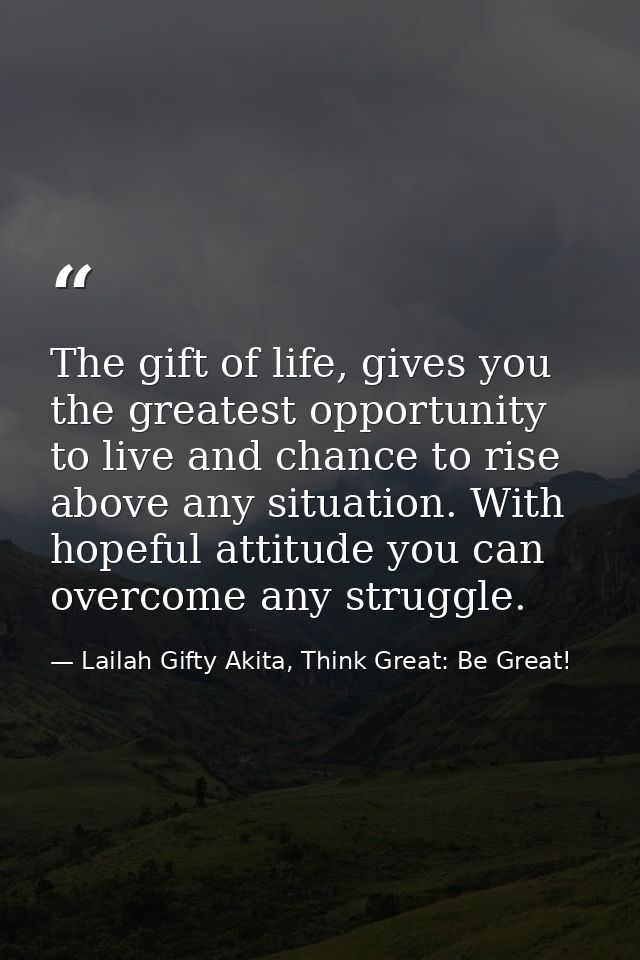 The gift of life, gives you the greatest opportunity to live and chance to rise above any situation. With hopeful attitu — Lailah Gifty Akita, Think Great: Be Great!