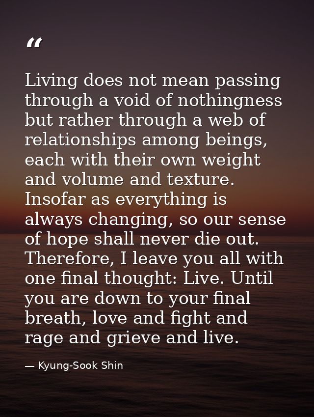 Living does not mean passing through a void of nothingness but rather through a web of relationships among beings, each  — Kyung-Sook Shin