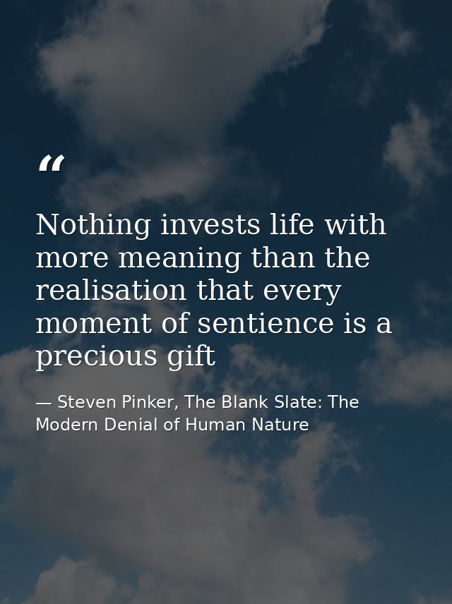 Nothing invests life with more meaning than the realisation that every moment of sentience is a precious gift — Steven Pinker, The Blank Slate: The Modern Denial of Human Nature