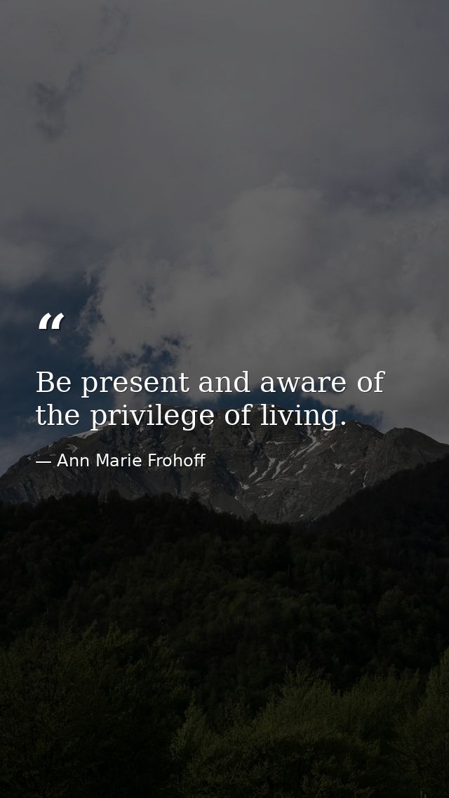 Be present and aware of the privilege of living. — Ann Marie Frohoff
