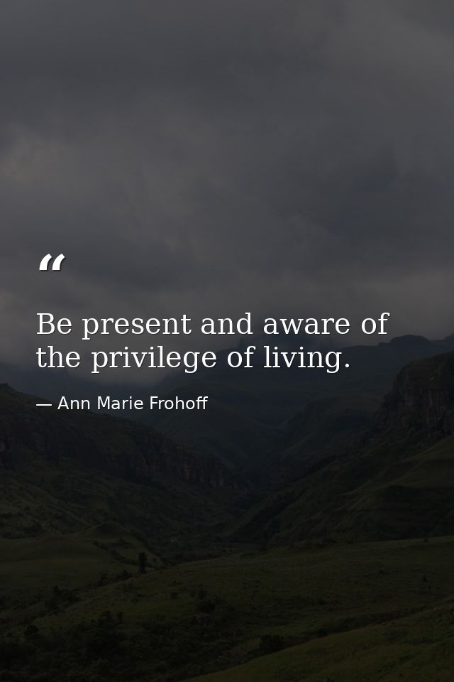 Be present and aware of the privilege of living. — Ann Marie Frohoff