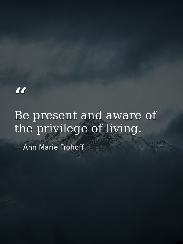 Be present and aware of the privilege of living. — Ann Marie Frohoff