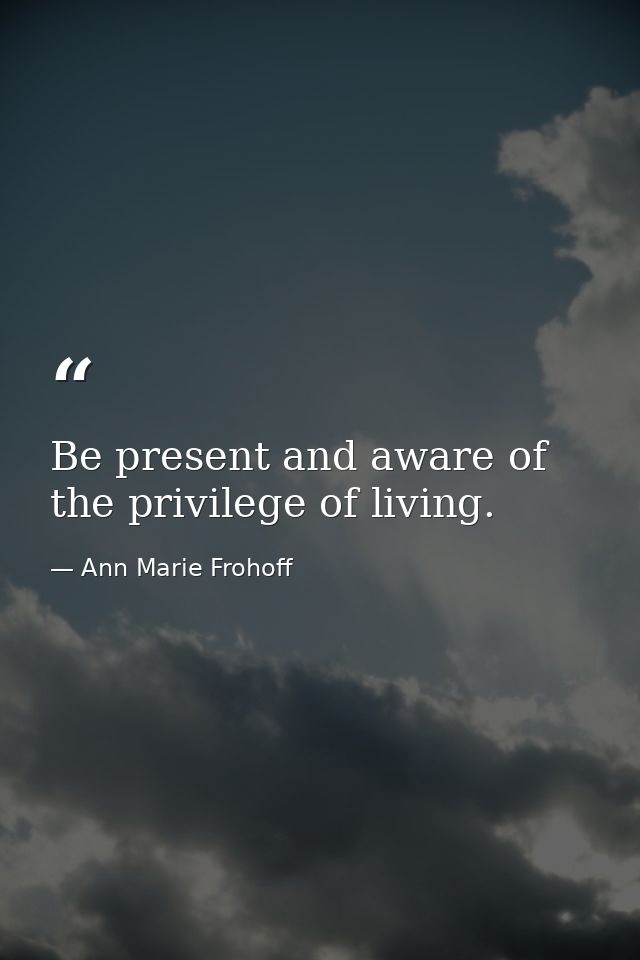 Be present and aware of the privilege of living. — Ann Marie Frohoff