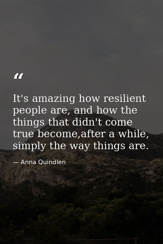 It's amazing how resilient people are, and how the things that didn't come true become,after a while, simply the way thi — Anna Quindlen