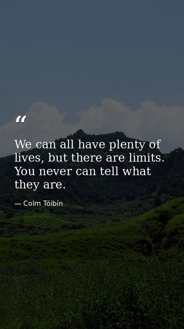 We can all have plenty of lives, but there are limits. You never can tell what they are. — Colm Tóibín