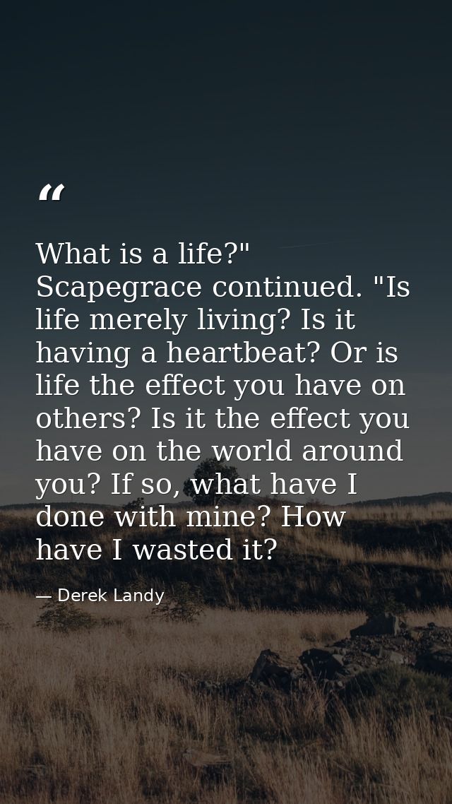 What is a life?" Scapegrace continued. "Is life merely living? Is it having a heartbeat? Or is life the effect you have  — Derek Landy