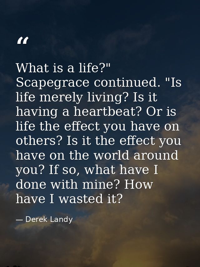 What is a life?" Scapegrace continued. "Is life merely living? Is it having a heartbeat? Or is life the effect you have  — Derek Landy