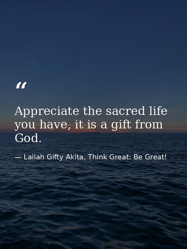 Appreciate the sacred life you have, it is a gift from God. — Lailah Gifty Akita, Think Great: Be Great!