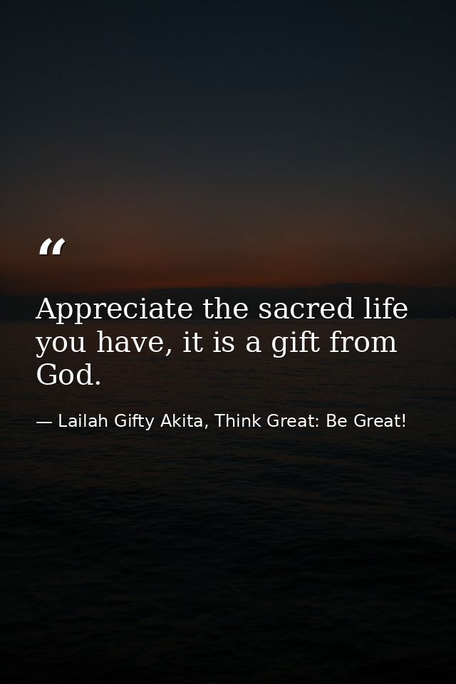 Appreciate the sacred life you have, it is a gift from God. — Lailah Gifty Akita, Think Great: Be Great!