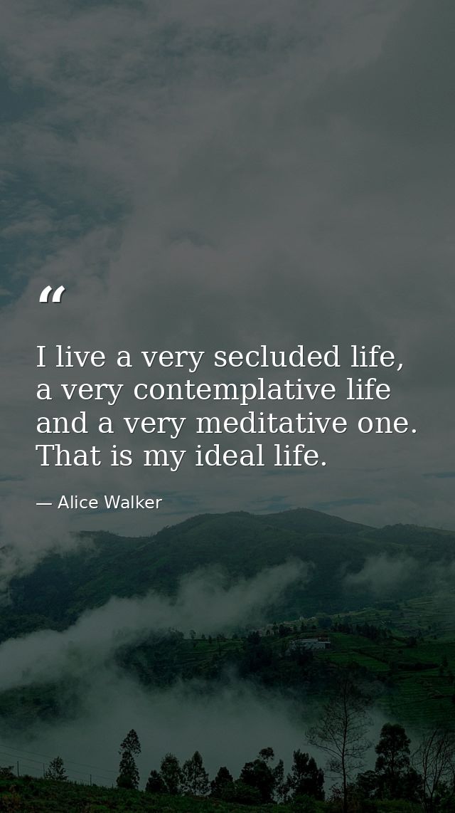 I live a very secluded life, a very contemplative life and a very meditative one. That is my ideal life. — Alice Walker
