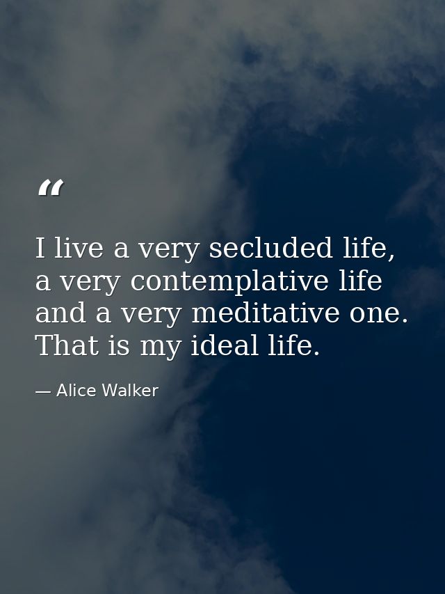 I live a very secluded life, a very contemplative life and a very meditative one. That is my ideal life. — Alice Walker
