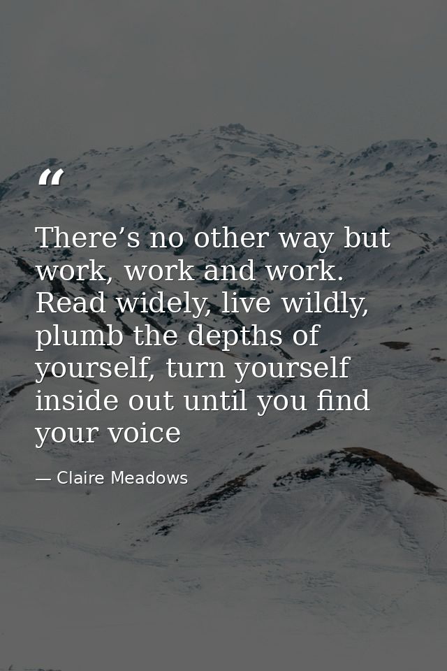 There’s no other way but work, work and work. Read widely, live wildly, plumb the depths of your­self, turn your­self in — Claire Meadows