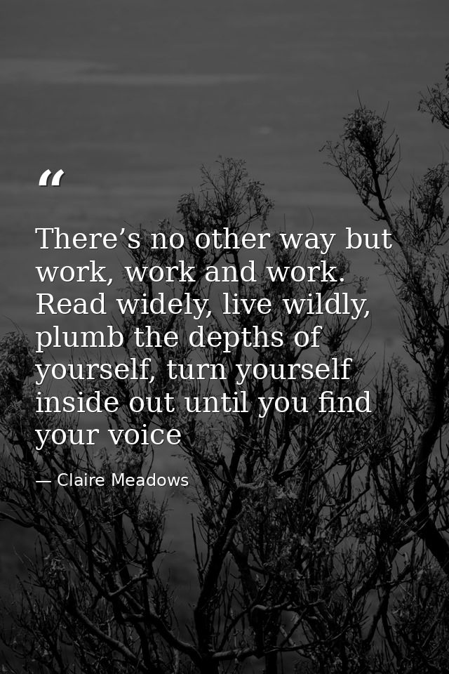 There’s no other way but work, work and work. Read widely, live wildly, plumb the depths of your­self, turn your­self in — Claire Meadows