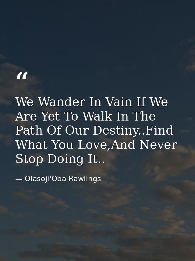 We Wander In Vain If We Are Yet To Walk In The Path Of Our Destiny..Find What You Love,And Never Stop Doing It.. — Olasoji'Oba Rawlings
