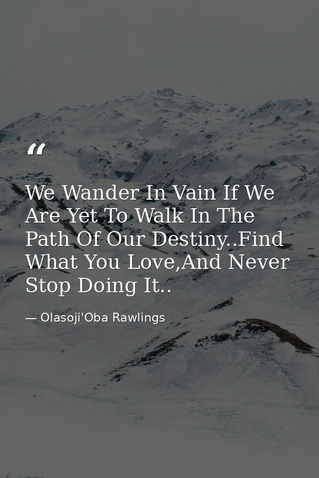 We Wander In Vain If We Are Yet To Walk In The Path Of Our Destiny..Find What You Love,And Never Stop Doing It.. — Olasoji'Oba Rawlings