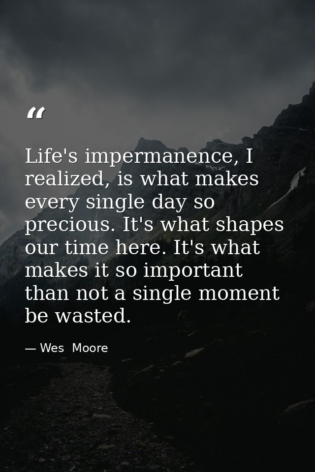 Life's impermanence, I realized, is what makes every single day so precious. It's what shapes our time here. It's what m — Wes  Moore