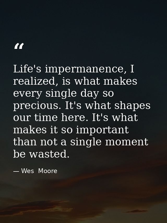 Life's impermanence, I realized, is what makes every single day so precious. It's what shapes our time here. It's what m — Wes  Moore