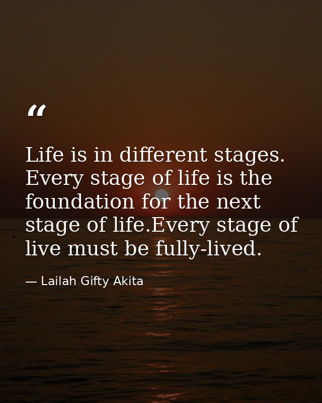 Life is in different stages. Every stage of life is the foundation for the next stage of life.Every stage of live must b — Lailah Gifty Akita