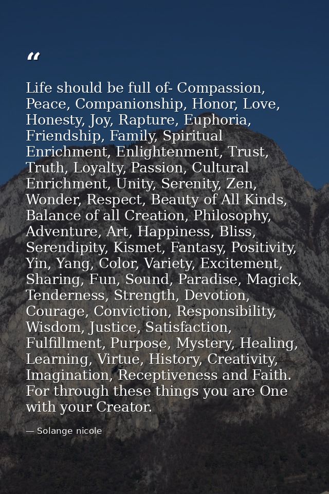 Life should be full of- Compassion, Peace, Companionship, Honor, Love, Honesty, Joy, Rapture, Euphoria, Friendship, Fami — Solange nicole