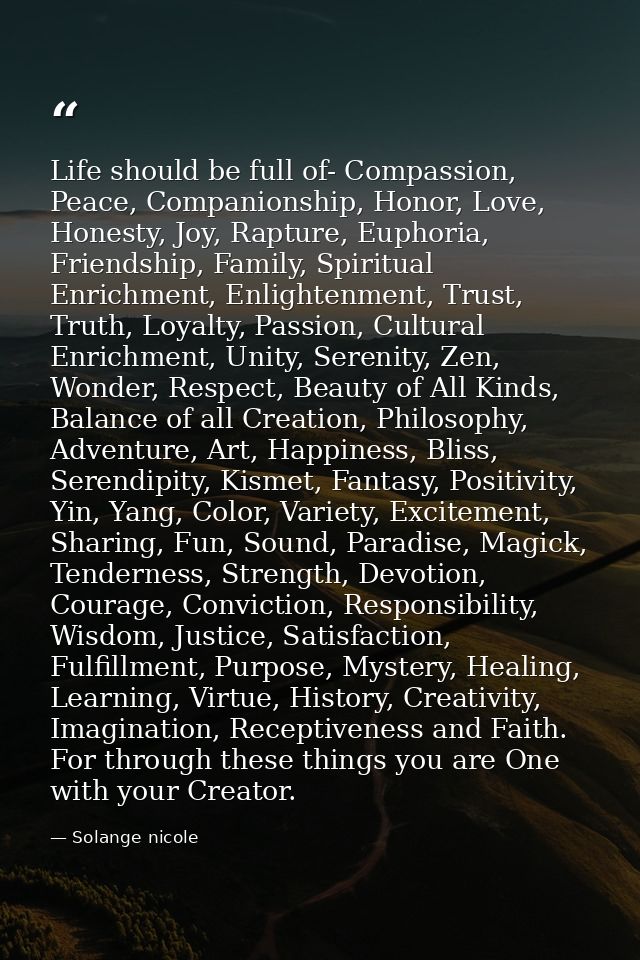 Life should be full of- Compassion, Peace, Companionship, Honor, Love, Honesty, Joy, Rapture, Euphoria, Friendship, Fami — Solange nicole