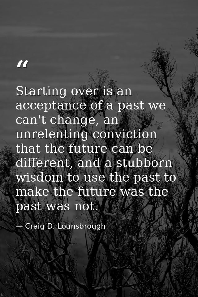 Starting over is an acceptance of a past we can't change, an unrelenting conviction that the future can be different, an — Craig D. Lounsbrough
