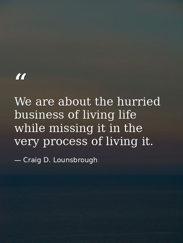 We are about the hurried business of living life while missing it in the very process of living it. — Craig D. Lounsbrough