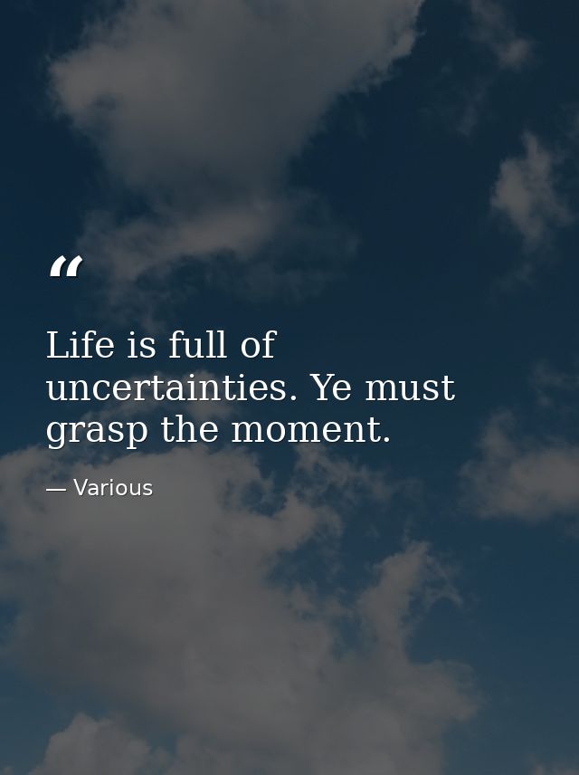Life is full of uncertainties. Ye must grasp the moment. — Various