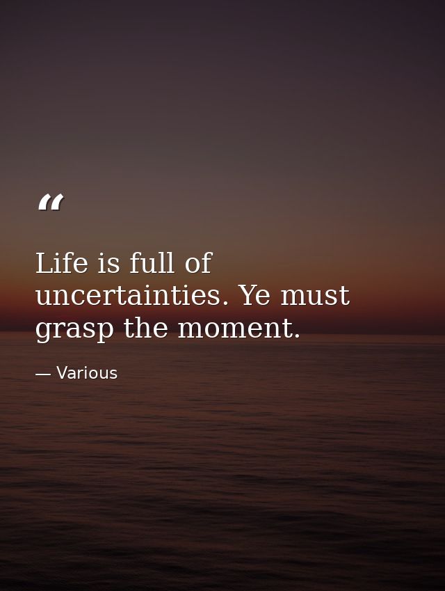 Life is full of uncertainties. Ye must grasp the moment. — Various