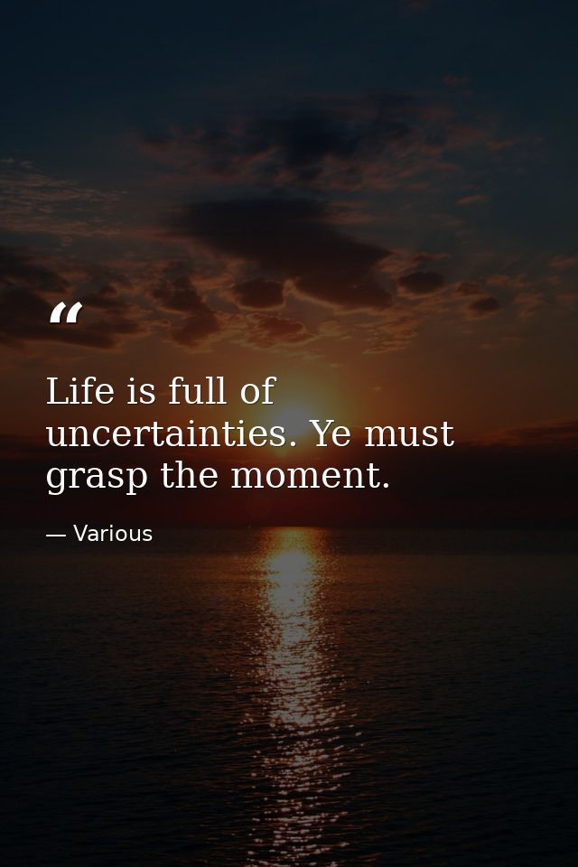 Life is full of uncertainties. Ye must grasp the moment. — Various