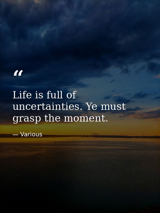 Life is full of uncertainties. Ye must grasp the moment. — Various