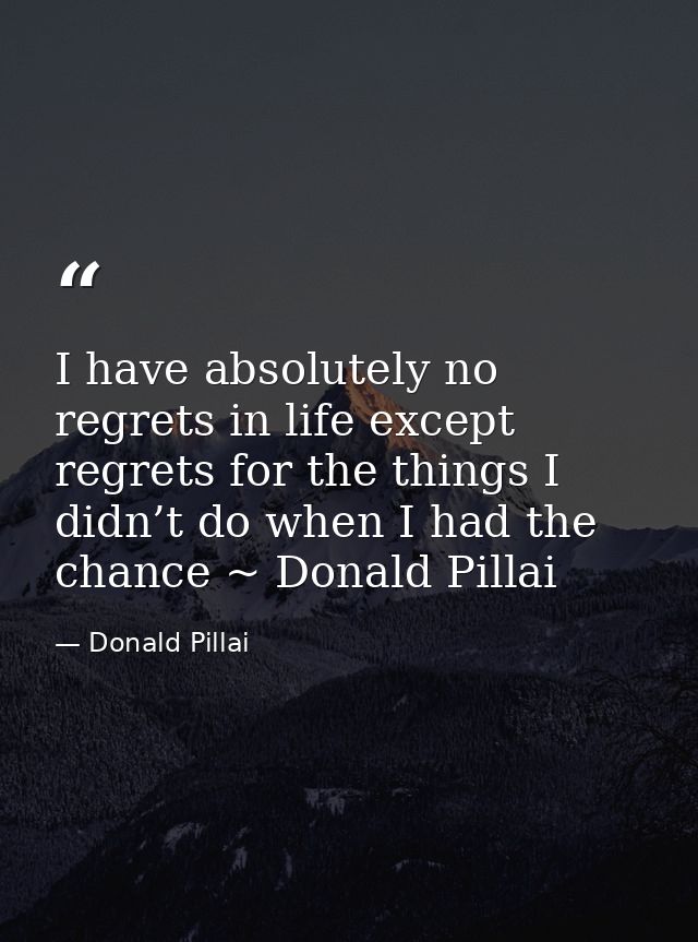 I have absolutely no regrets in life except regrets for the things I didn’t do when I had the chance ~ Donald Pillai — Donald Pillai