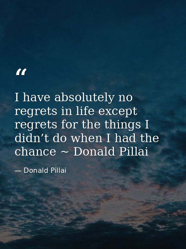 I have absolutely no regrets in life except regrets for the things I didn’t do when I had the chance ~ Donald Pillai — Donald Pillai