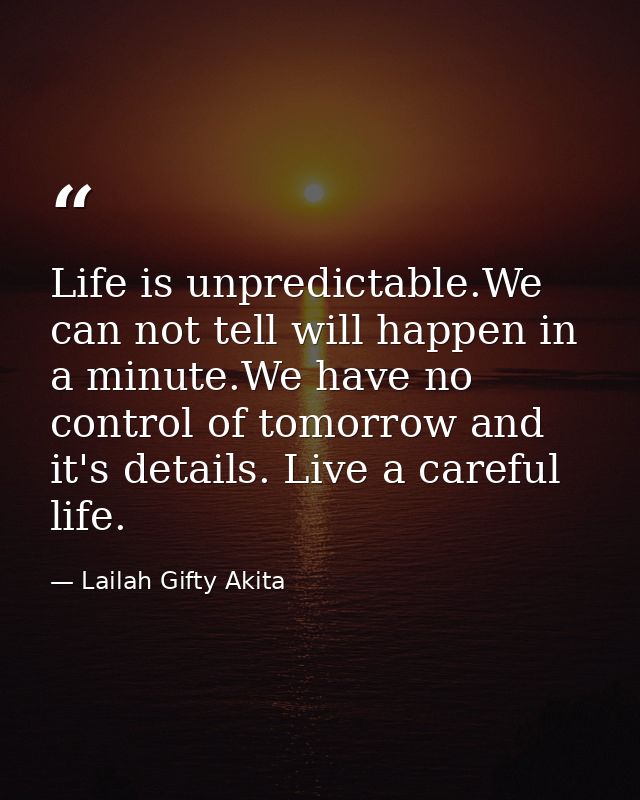 Life is unpredictable.We can not tell will happen in a minute.We have no control of tomorrow and it's details. Live a ca — Lailah Gifty Akita